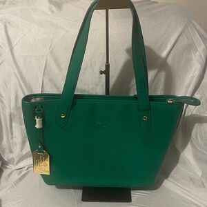 Ralph Lauren New With Tags Green Leather Tote Bag
